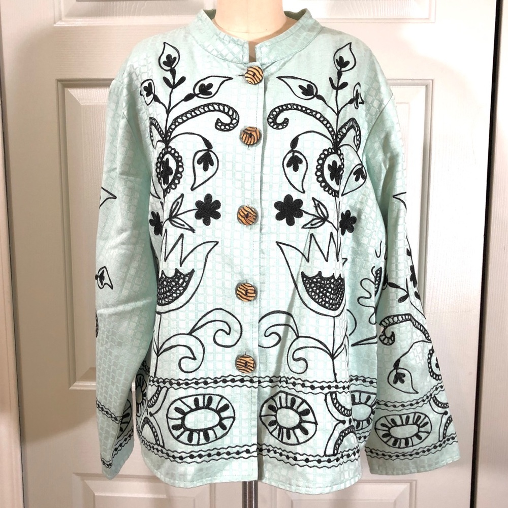 NWT Alex Kim Embroidered Mint Jacket Top Size 2X
